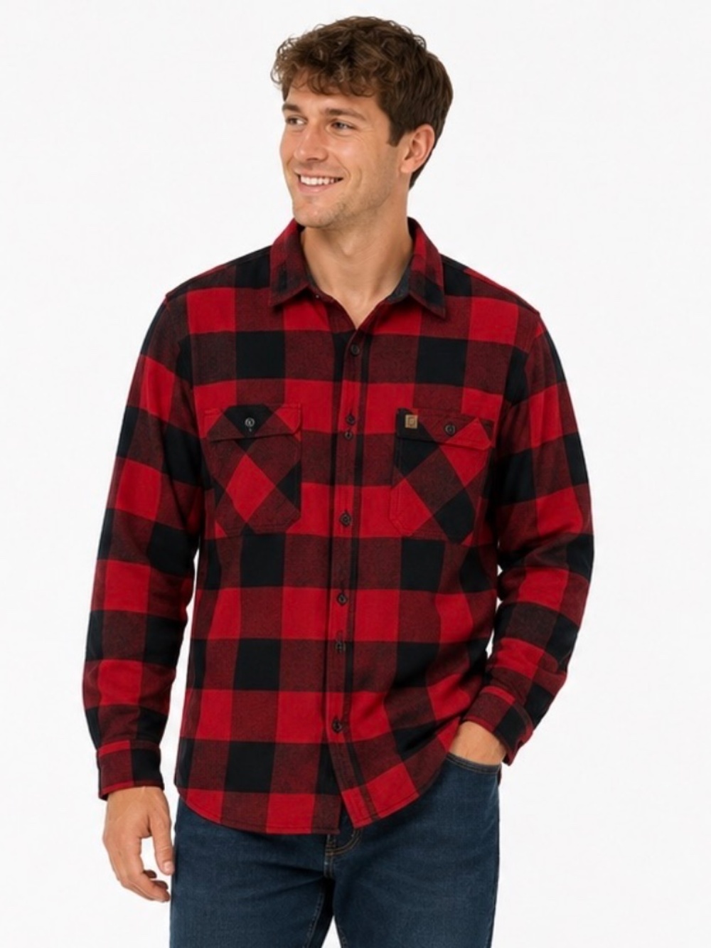 Coleman Men's Large Red Black Buffalo Plaid Flannel Shirt Jacket